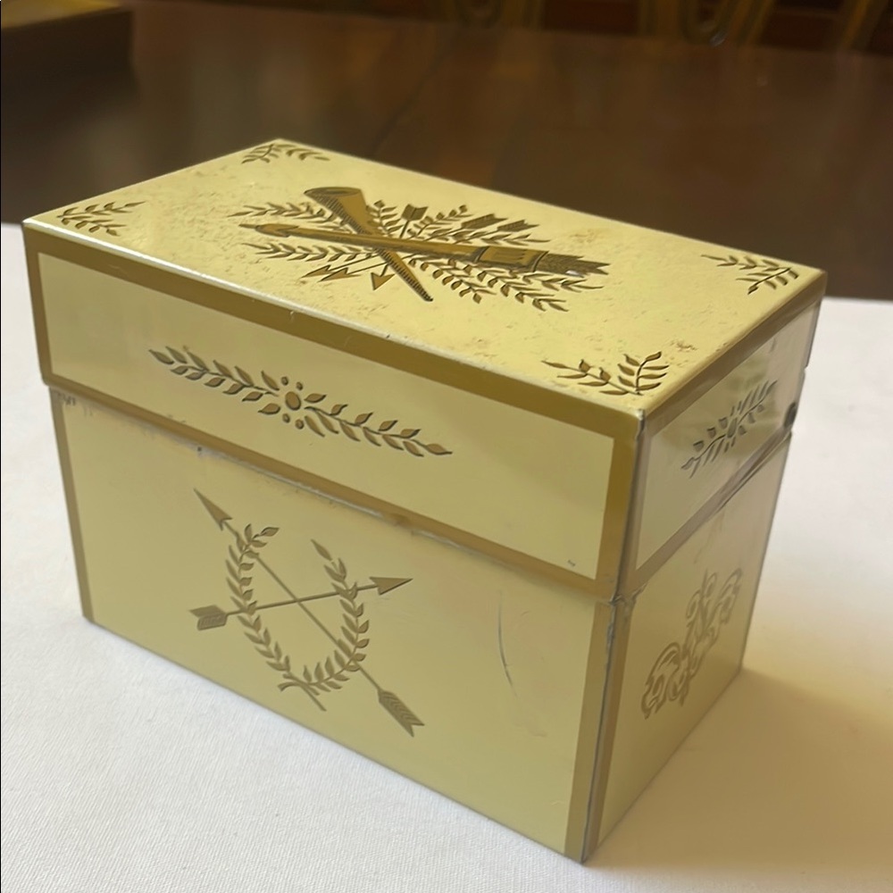 Vintage ca 1960-70’s Ohio Art metal tin recipe box danish tole design